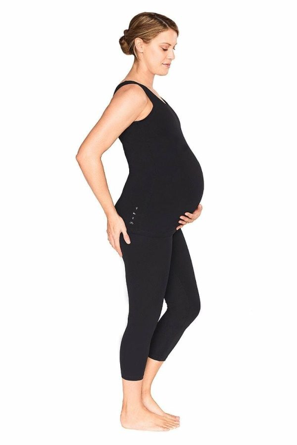 Abi and Joseph Active Mum Mind the Bump Maternity Tank, Colour Black, Full Length View
