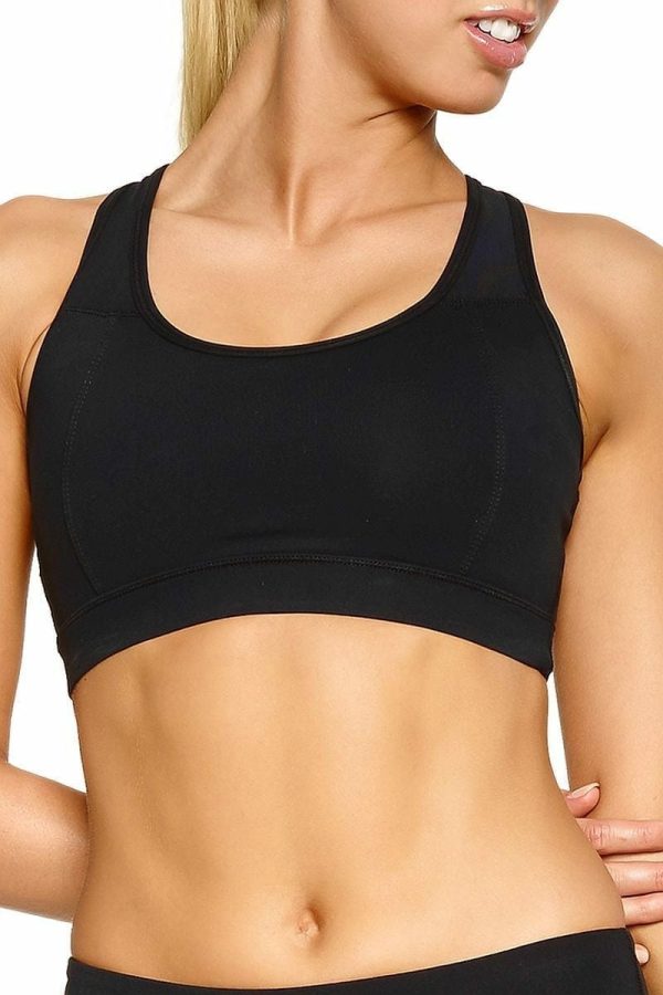 Abi and Joseph Leo Hi-Tech Sports Bra, Colour Black, Front View