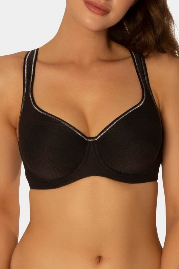 Triumph Triaction Racerback Sports Bra, Black, Front View