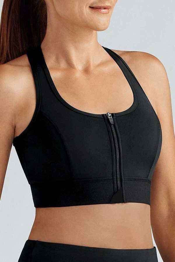 Amoena Zipper Bra, Colour Black, Front View