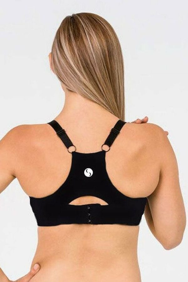 Cadenshae Fit2Feed Activewear Nursing Sports Bra, Colour Black, Back View