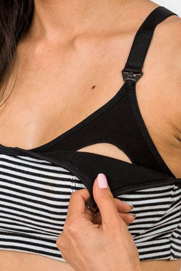 Cadenshae Fit2Feed Activewear Nursing Sports Bra, Colour Striped, Undone View