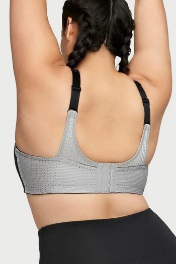 Glamorise Sport Custom Control Adjustable Sports Bra, Black Grey, Back View