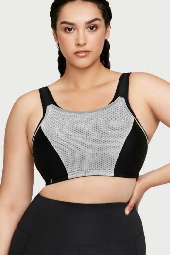 Glamorise Sport Custom Control Adjustable Sports Bra, Black Grey, Front View