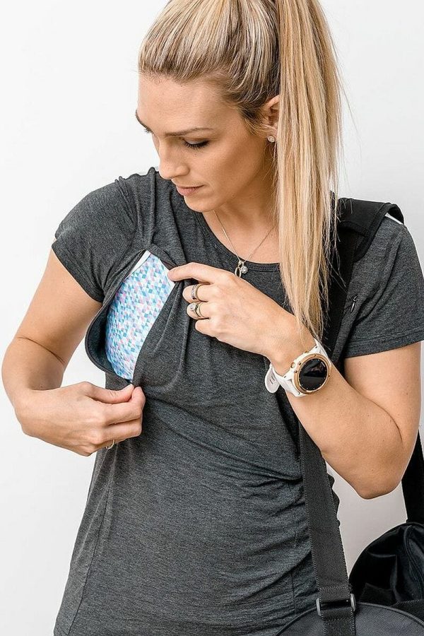 Cadenshae Bamboo Workout Tee, Grey White, Front Opening View