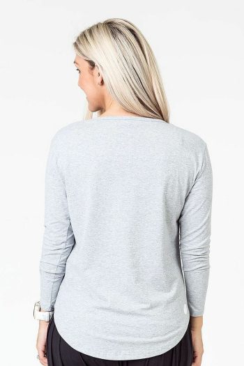 Cadenshae, Cruise Long Sleeve Top, Light Grey, Back View