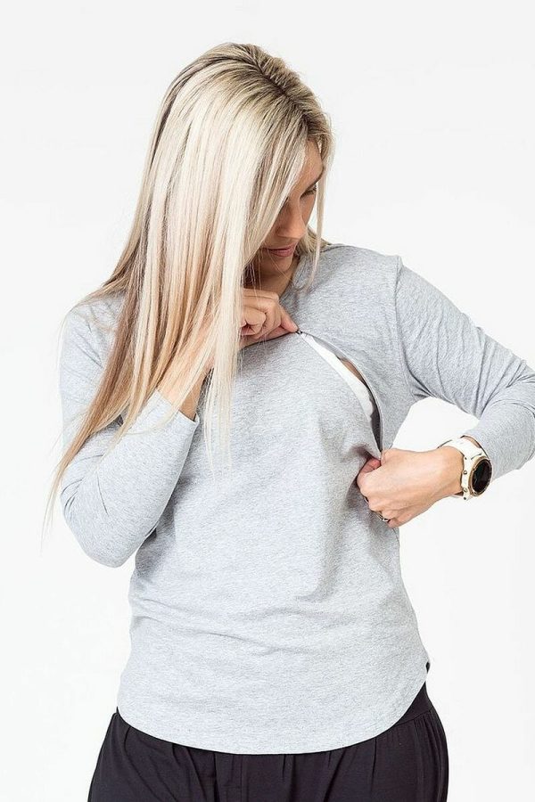 Cadenshae Cruise Long Sleeve Top, Light Grey, Unzipped Front View