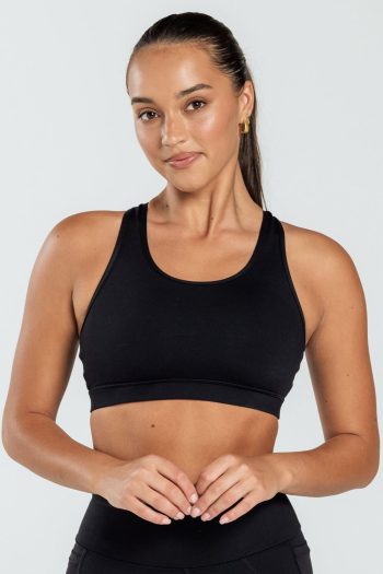 Abi and Joseph Leo Hi-Tech Sports Bra, Black, Front View
