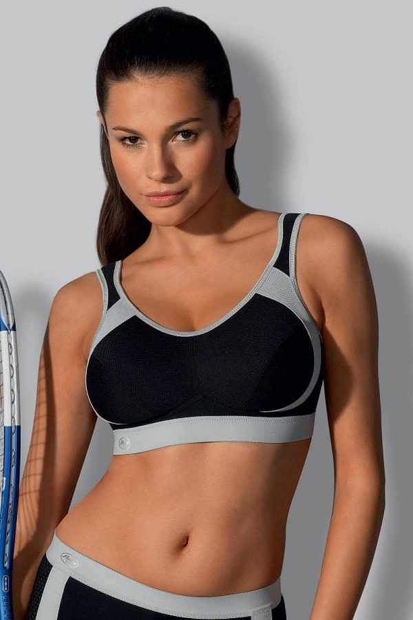 Anita Active Extreme Control Sports Bra, Black Grey, Front View