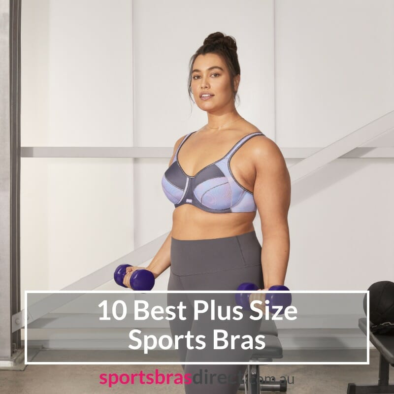 Woman wearing a sports bra doing weights.
