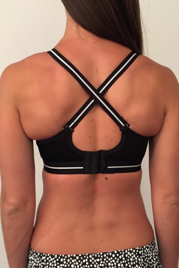 Sixty4 Freedom Wirefree Sports Bra, Black, Crossed Back View