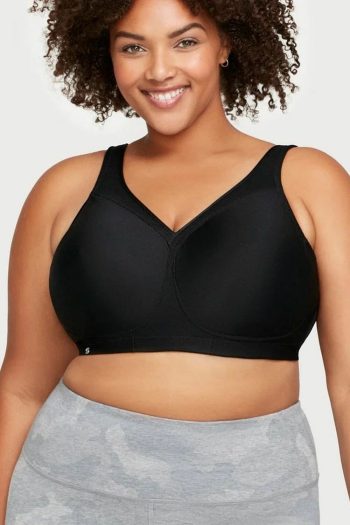 Glamorise Sport Magic Lift Seamless Sports Bra, Black, Front View