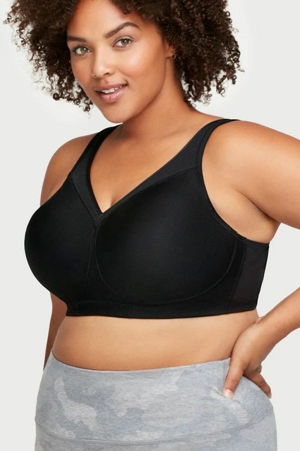 Glamorise Sport Magic Lift Seamless Sports Bra, Black, Side View