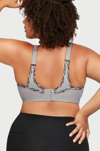 Glamorise Sport No-Bounce Camisole Sports Bra, Soft Grey, Back View