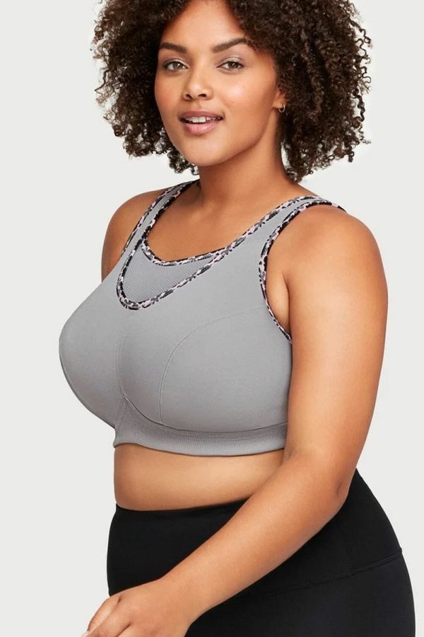 Glamorise Sport No-Bounce Camisole Sports Bra, Soft Grey, Side View
