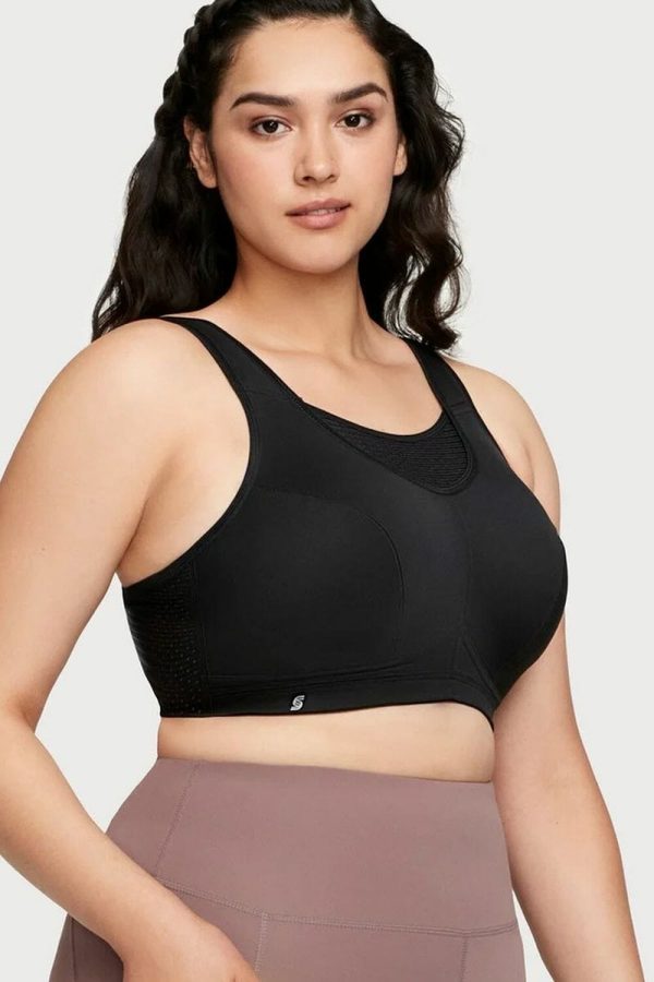 Glamorise Sport_No-Bounce Camisole Elite Sports Bra, Black, Side View