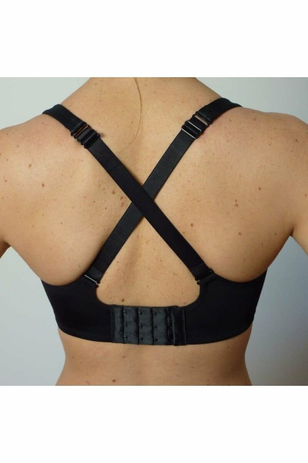 Sixty4 Compression Minimiser Bra, Black, Crossed Back View