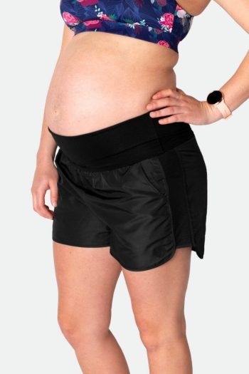 Cadenshae Flex High Waisted Running Shorts, Black, Side Waist Down View