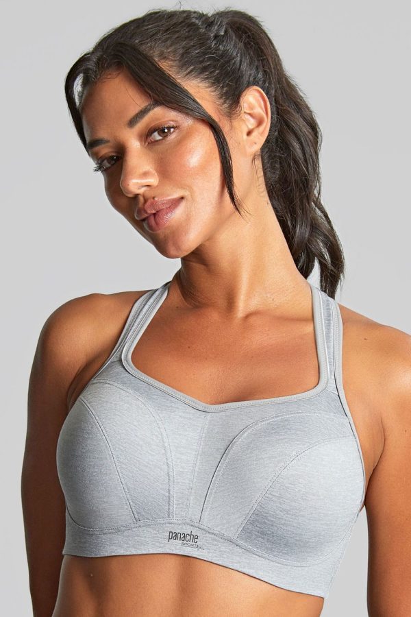 Panache Power Underwired Sports Bra, Grey Marl, Clipped Front View