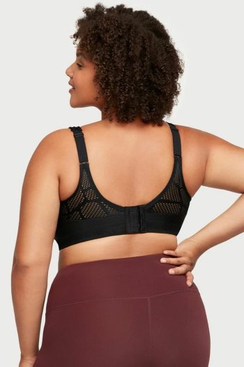 Glamorise Sport No-Sweat Mesh Sports Bra, Black, Back View