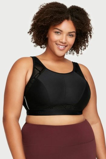 Glamorise Sport No-Sweat Mesh Sports Bra, Black, Front View