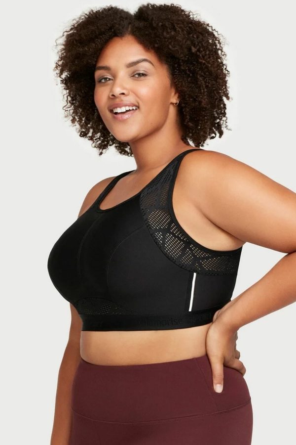 Glamorise Sport No-Sweat Mesh Sports Bra, Black, Side View