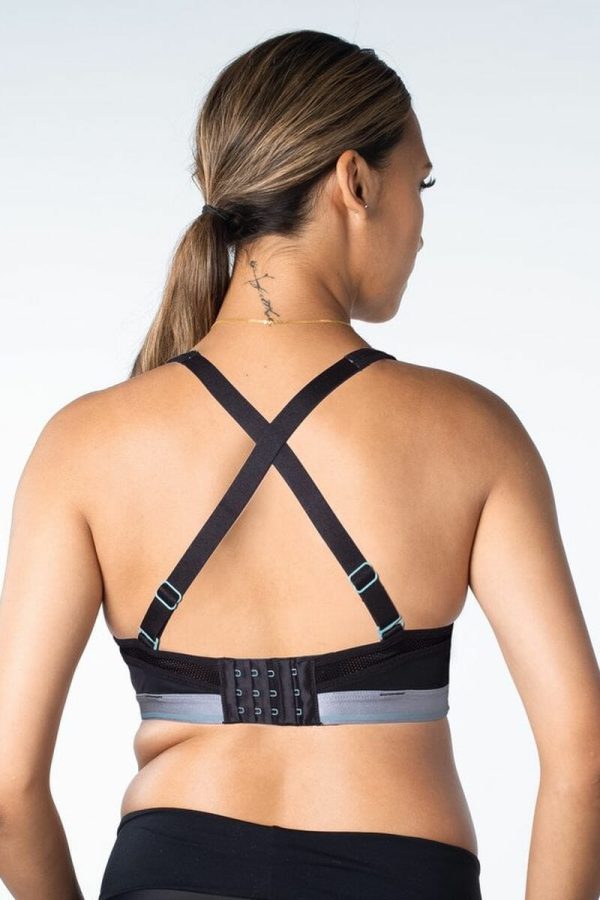 Hotmilk Reactivate Maternity Sports Bra, Black, Crossed Back View