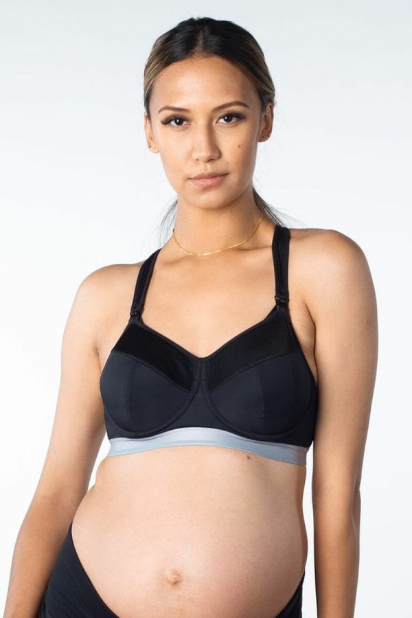 Hotmilk Reactivate Maternity Sports Bra, Black, Front View