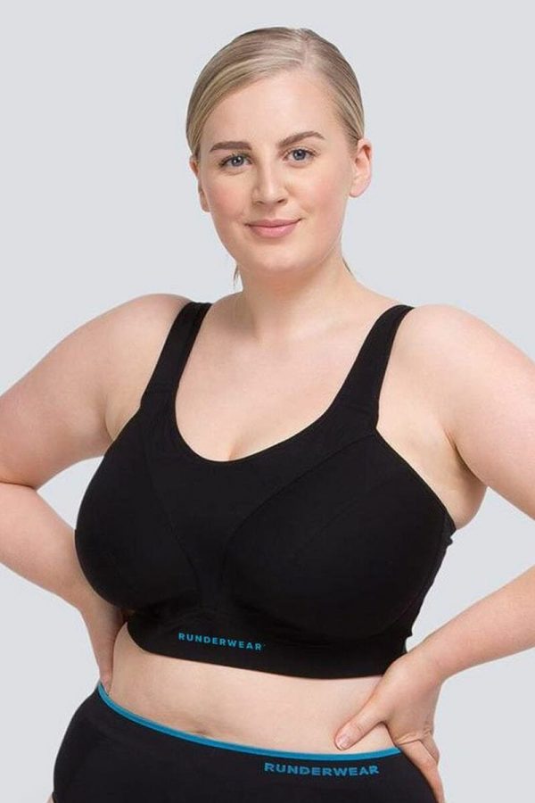 Runderwear Easy-On Support Running Bra, Black, Front View