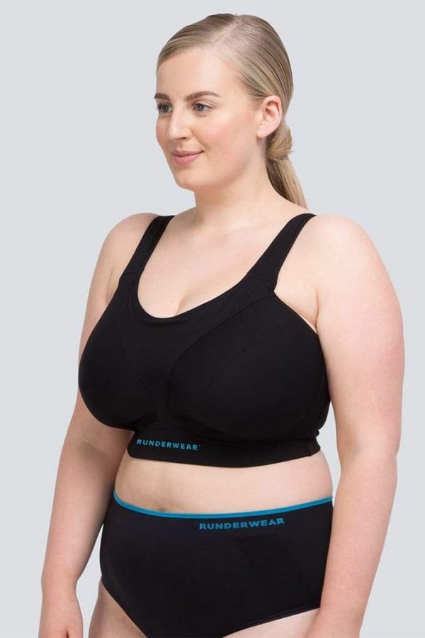 Runderwear Easy-On Support Running Bra, Black, Side View