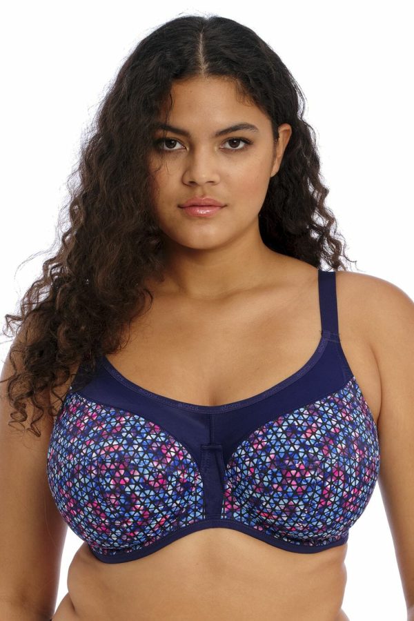 Elomi Energise Underwired Sports Bra, Navy Geo, Front View