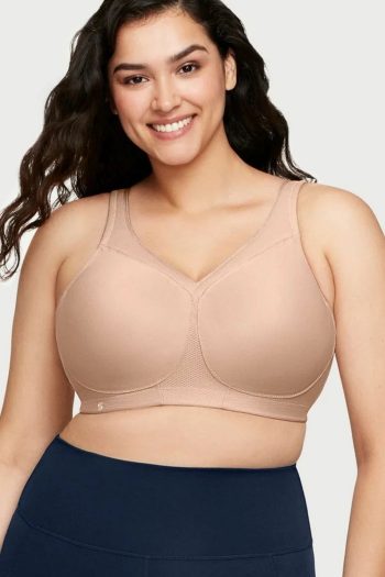 Glamorise Sport Magic Lift Seamless Sports Bra, Cafe, Front View