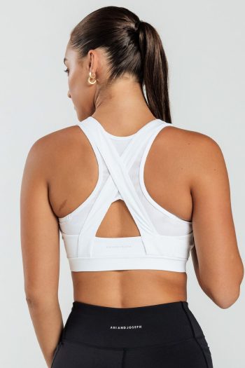 Abi and Joseph Leo Hi-Tech Sports Bra, White, Back View