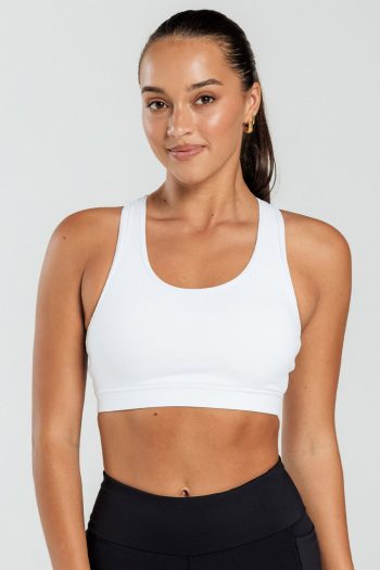 Abi and Joseph Leo Hi-Tech Sports Bra, White, Front View