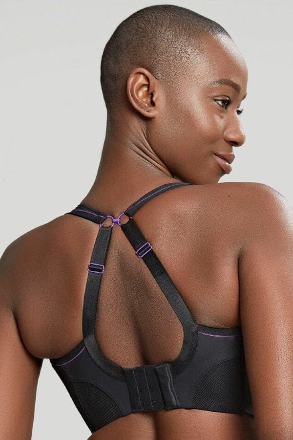 Panache Wirefree Sports Bra, Black, Clipped Back View
