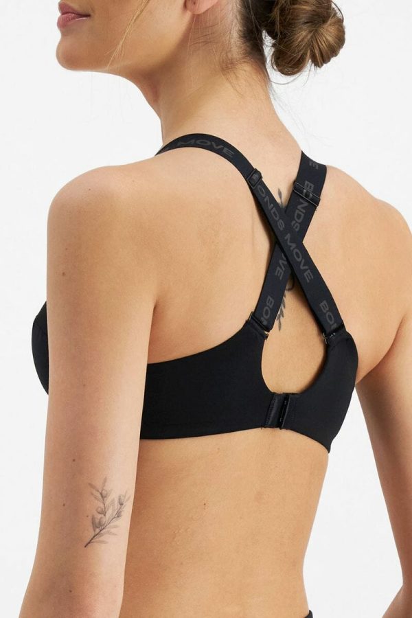 Bonds Move Underwire Sports Bra, Black, Crossed Back View
