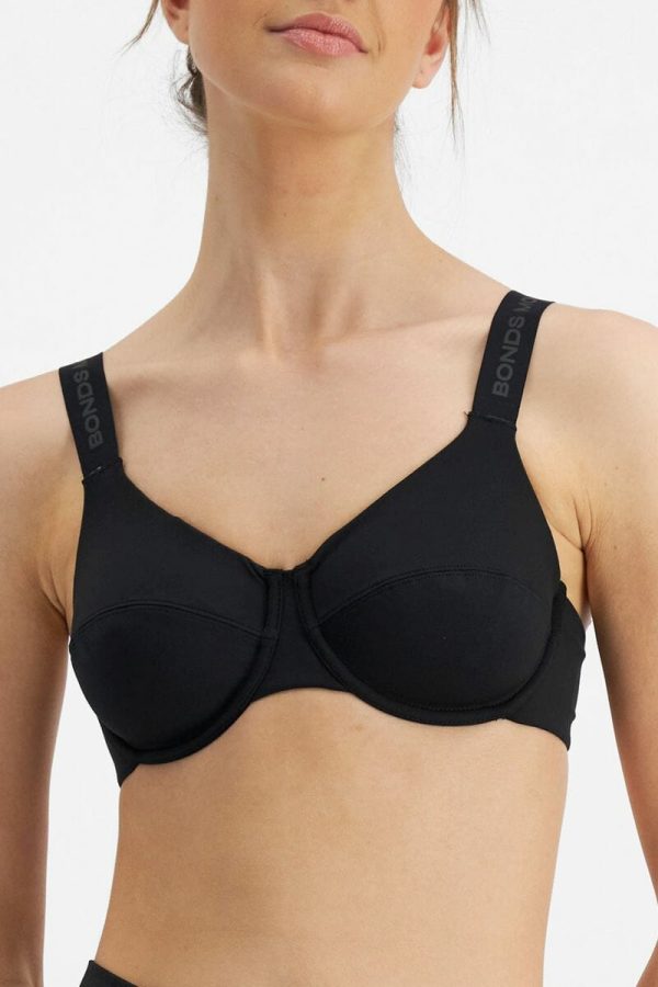 Bonds Move Underwire Sports Bra, Black, Front View
