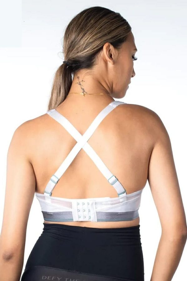 Hotmilk Reactivate Maternity Sports Bra, White, Crossed Back View