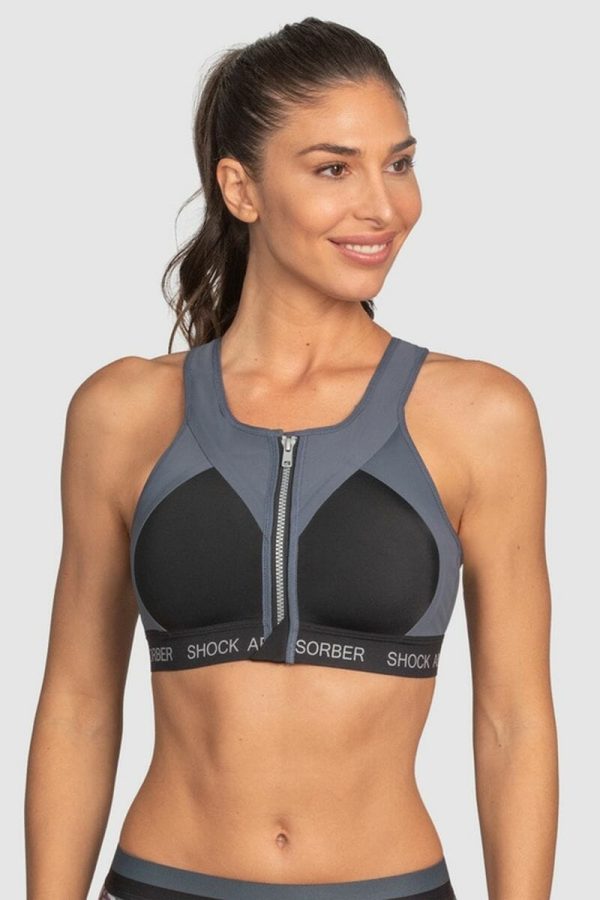 Shock Absorber Infinity Power Front Close Sports Bra, Slate Grey-Black, Front View