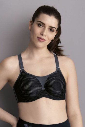 Anita Active Performance WireX Sports Bra, Black-Anthracite, Front View