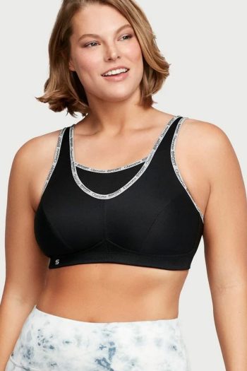 Glamorise Sport No-Bounce Camisole Sports Bra, Black, Front