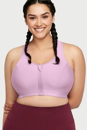 Glamorise Sport Zip Up Front-Closure Sports Bra, Lavender, Front View