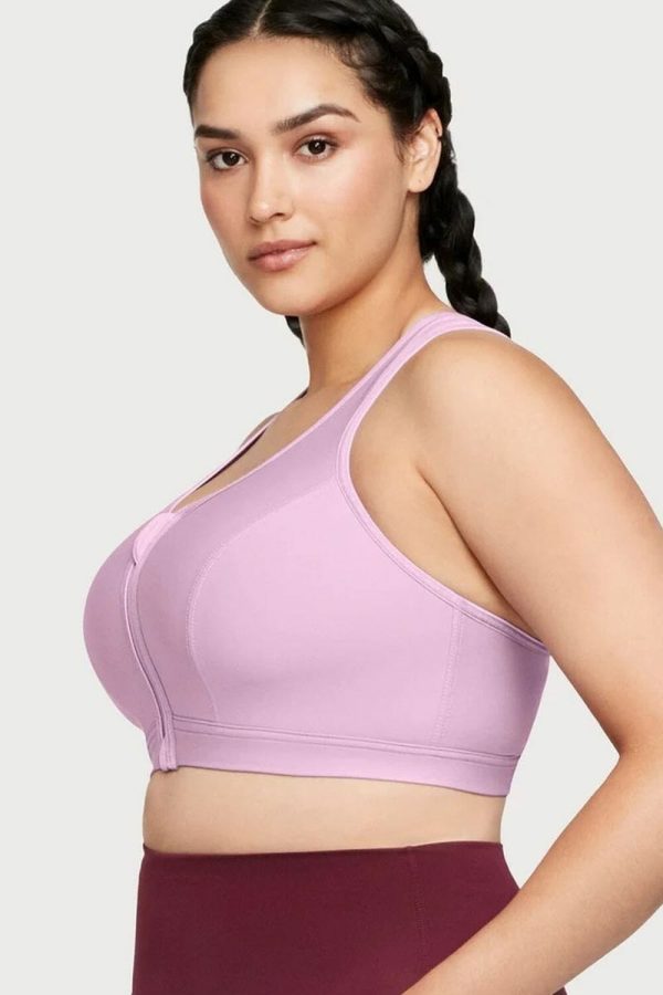 Glamorise Sport Zip Up Front-Closure Sports Bra, Lavender, Side View