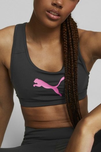 Puma 4 Keeps Training Sports Bra, Black-Pink, Front View