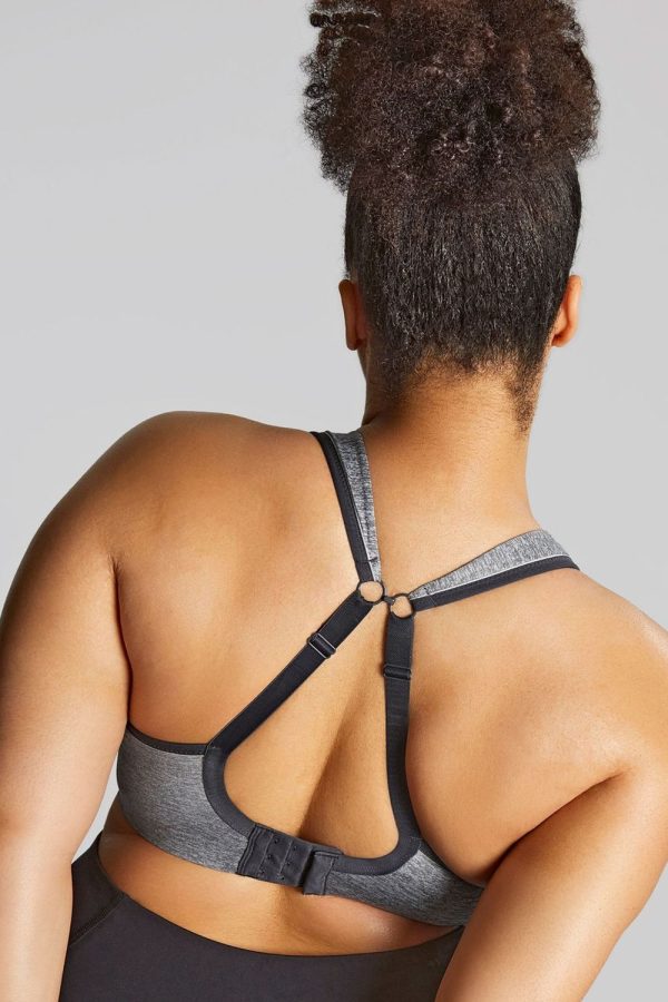 Sculptresse Activate Underwired Sports Bra, Charcoal Marle, Clipped Back View