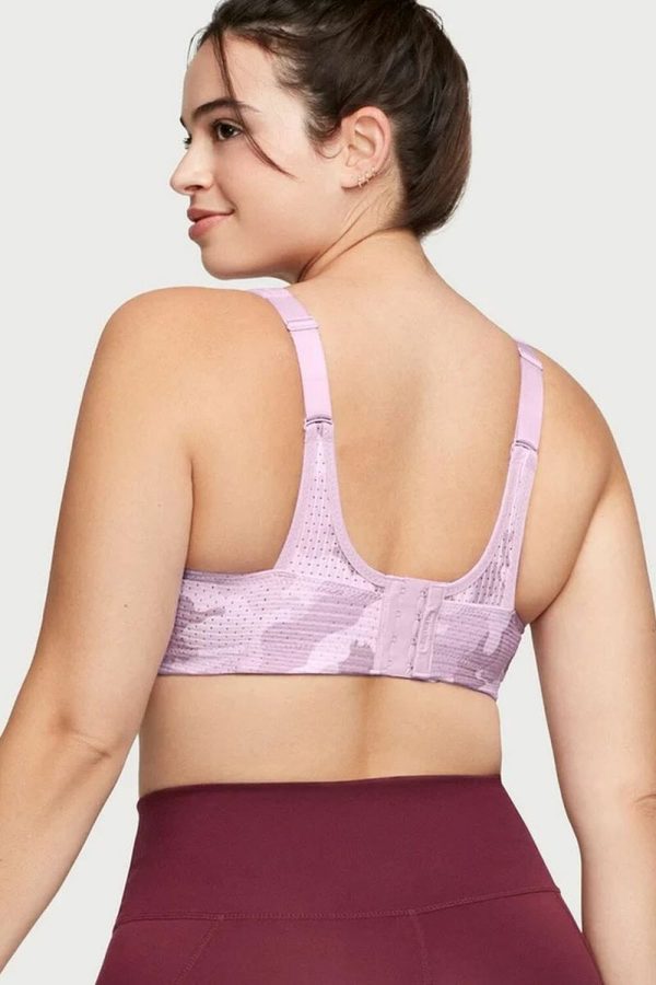 Glamorise Sport Custom Control Adjustable Sports Bra, Pink Camo Print, Back View