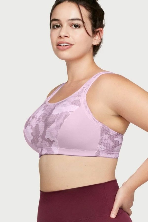 Glamorise Sport Custom Control Adjustable Sports Bra, Pink Camo Print, Side View