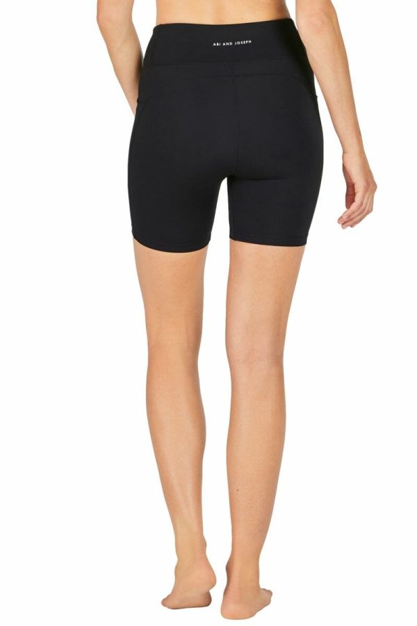 abi and joseph Run Swim Active Dual Pocket Mid-Thigh Tight, Black, Back View