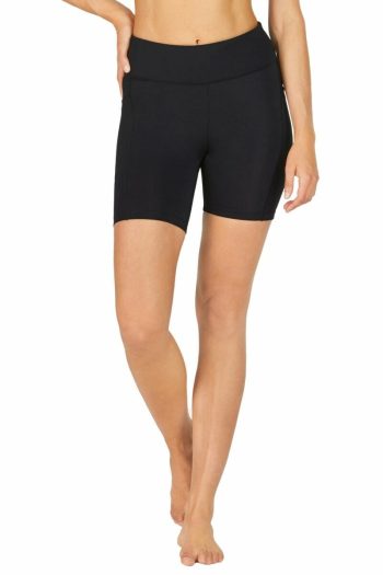 abi and joseph Run Swim Active Dual Pocket Mid-Thigh Tight, Black, Front View