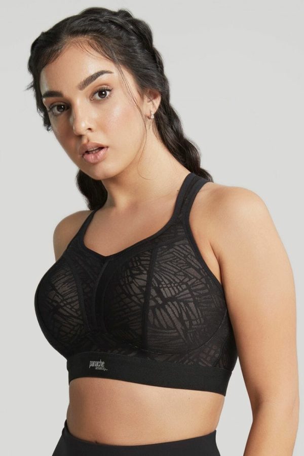 Panache Sport Wirefree Mesh Sports Bra, Black-Latte, Side View